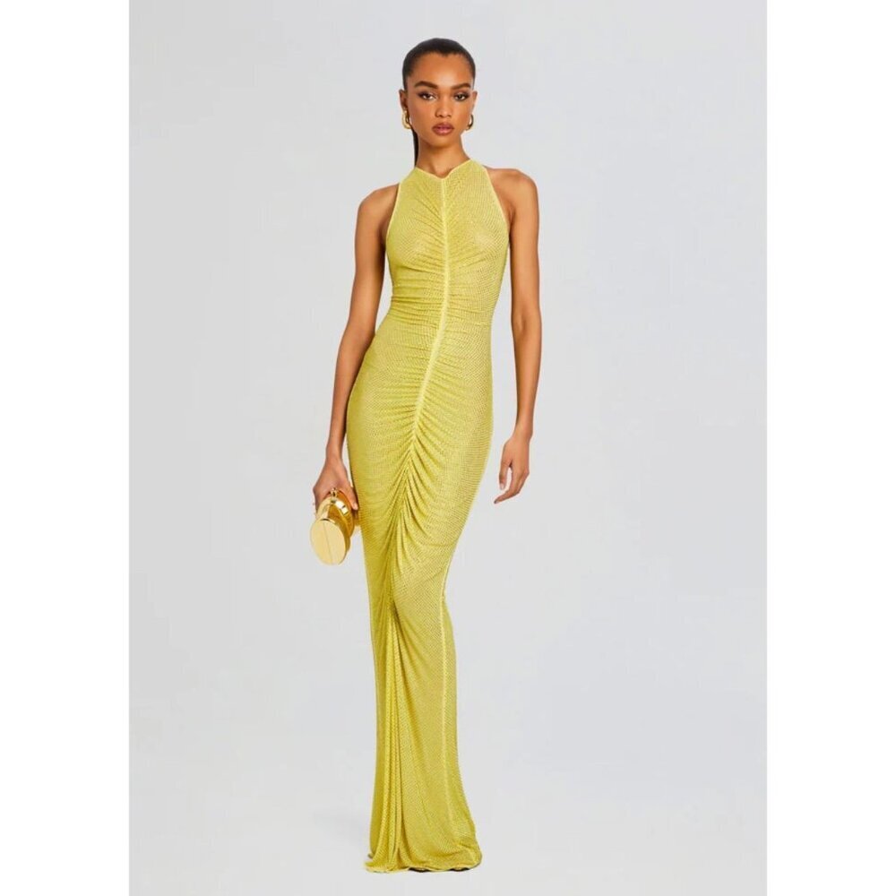 retrofete Marsann Ruched Bodycon Crystal Dress Buttercream Womens Size Medium